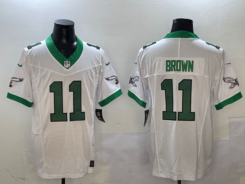 Men Philadelphia Eagles #11 Brown White Retro three generations 2025 Nike Vapor Limited NFL Jersey style 1